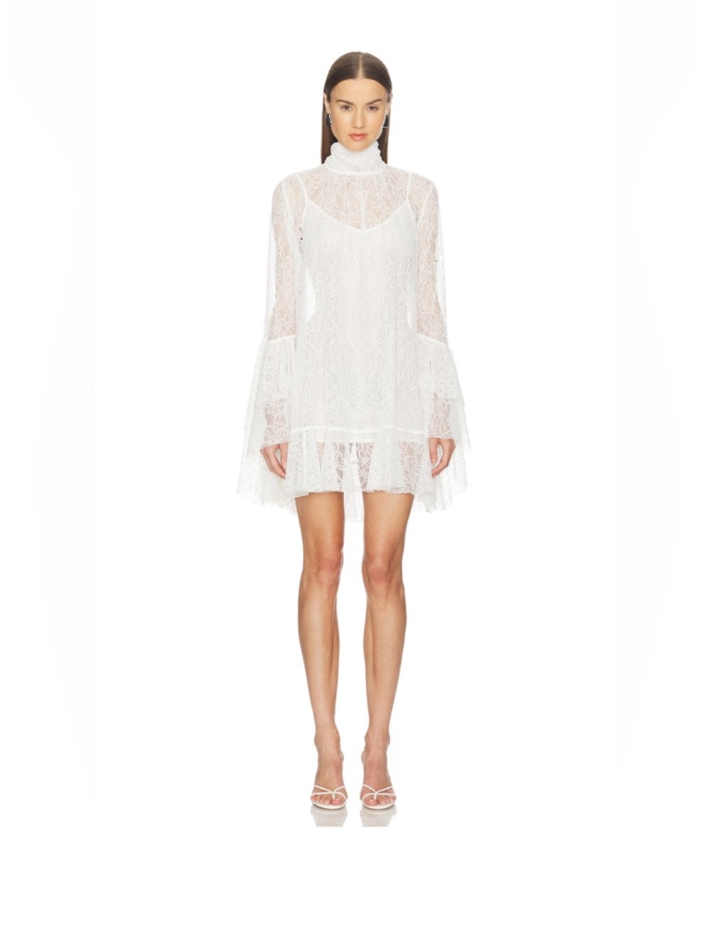 White Lace High-Neck Mini Dress